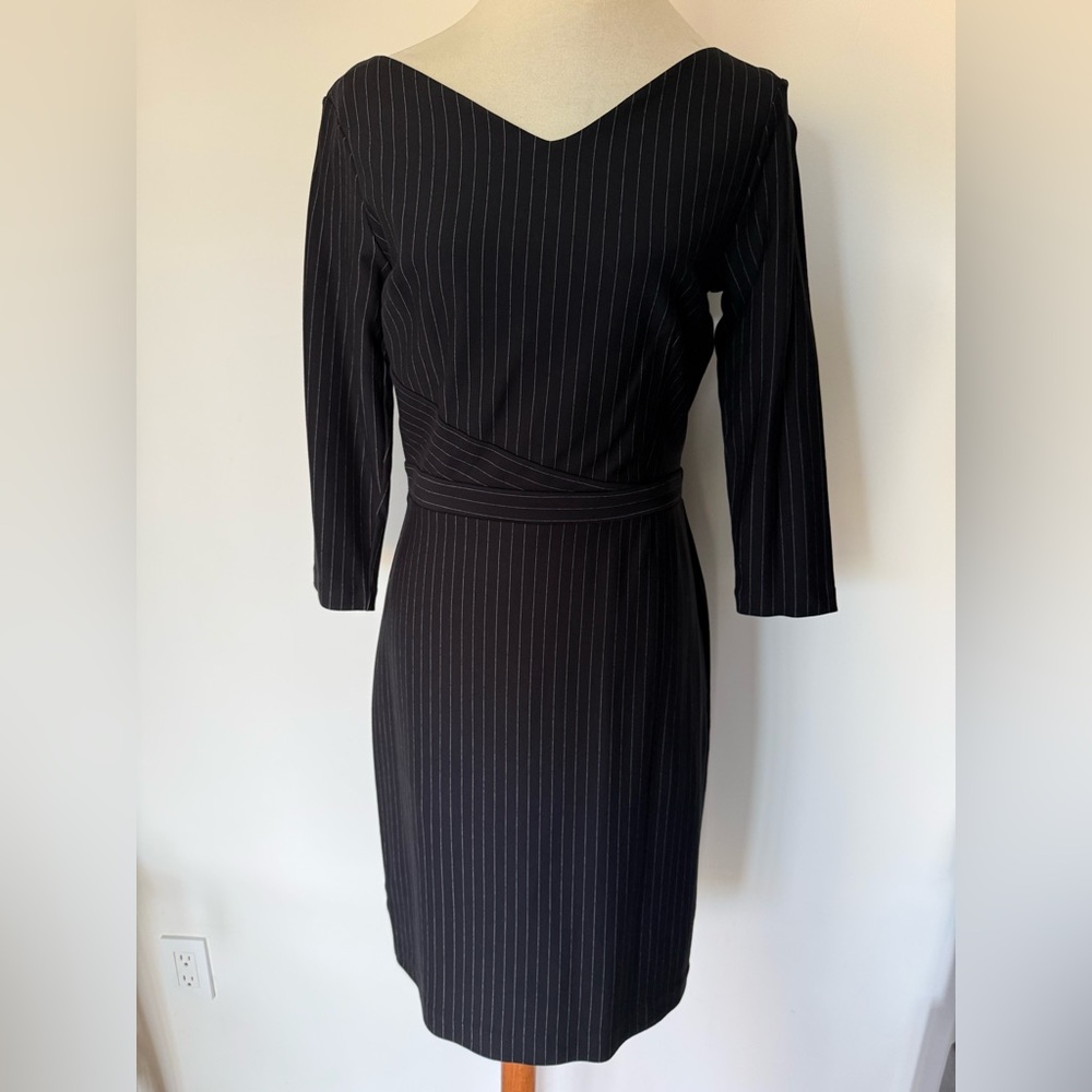 NWT Ann Taylor Black Pinstripe Long Sleeve Dress
